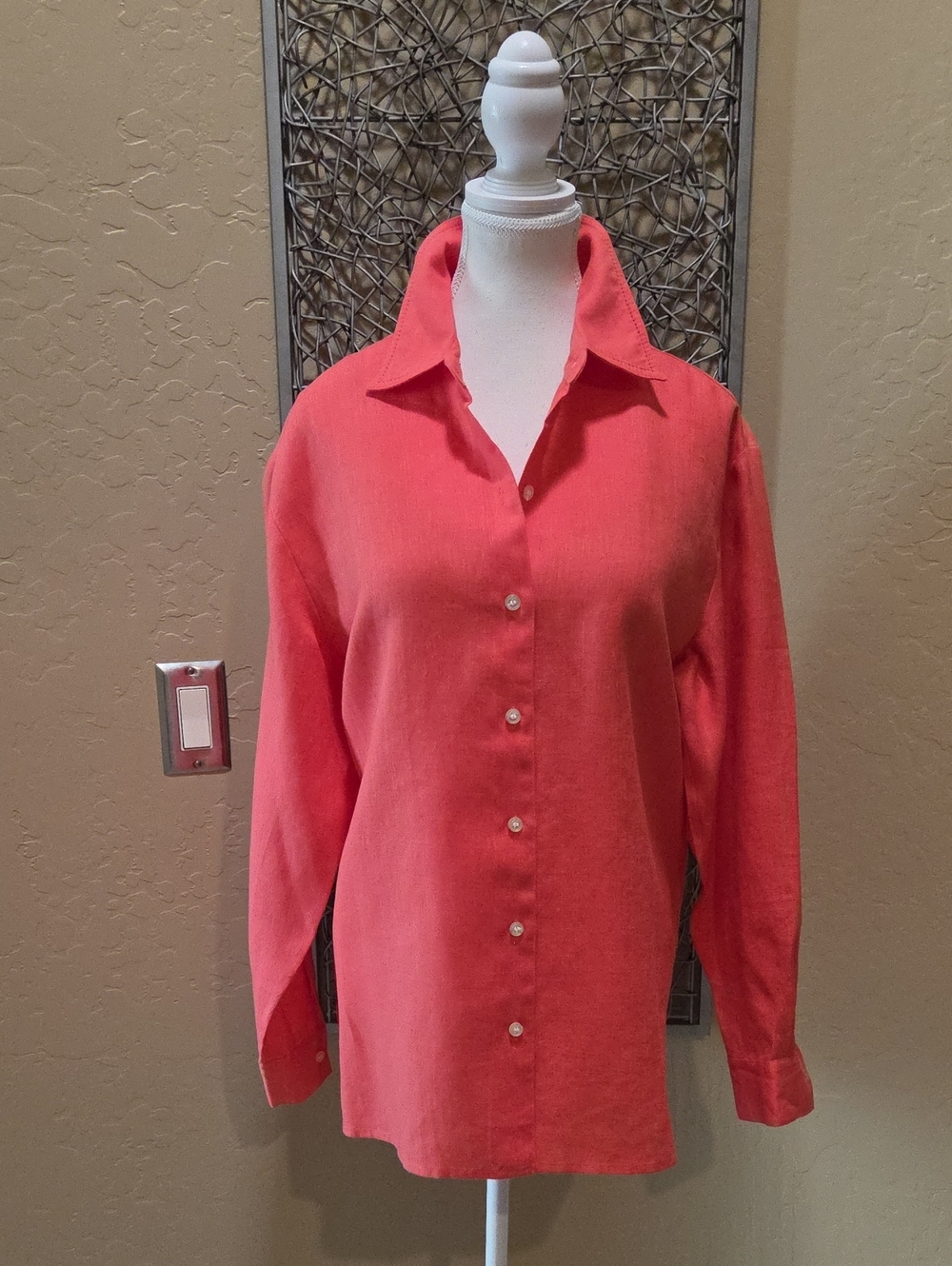 Liz Claiborne Classic Linen Coral Button-Front Women’s Shirt